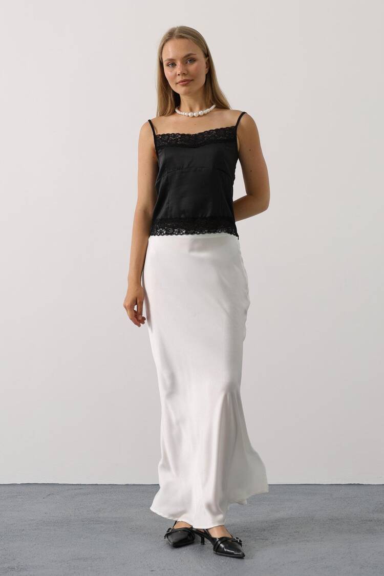 Black Blouse With Square Neck And Cap Sleeves