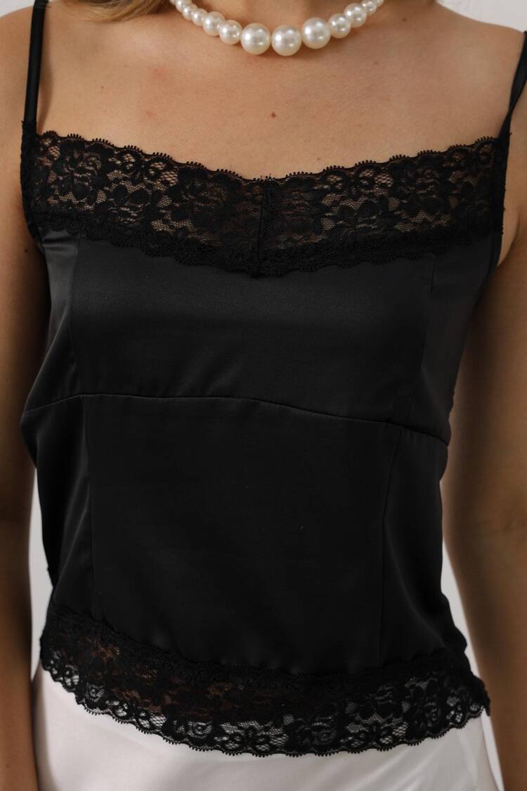 Black Blouse With Square Neck And Cap Sleeves