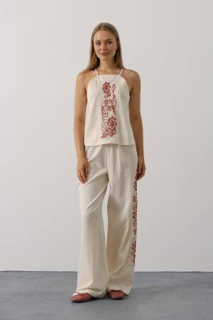 Beige Floral Palazzo Set For Casual Elegance - Brand: Reyon - Women's Clothing Wholesale - Globality Store