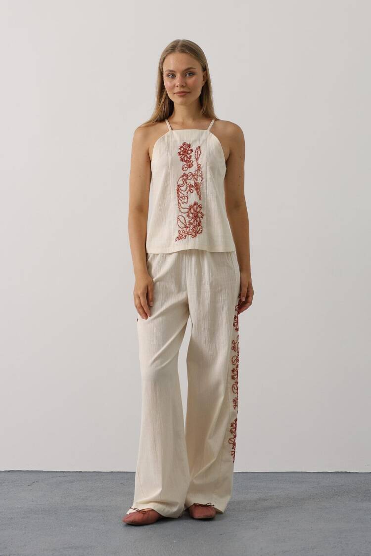 Beige Floral Palazzo Set For Casual Elegance - Brand: Reyon - Women's Clothing Wholesale - Globality Store