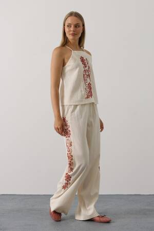 Beige Floral Palazzo Set For Casual Elegance - Brand: Reyon - Women's Clothing Wholesale - Globality Store