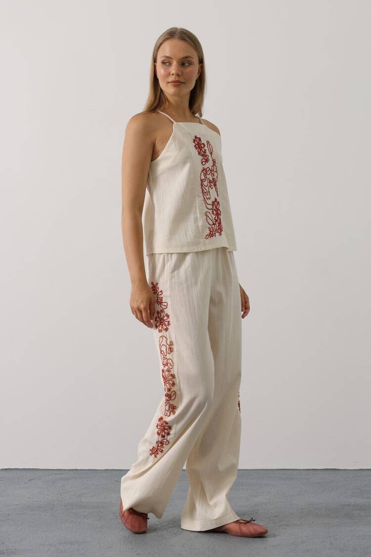 Beige Floral Palazzo Set For Casual Elegance