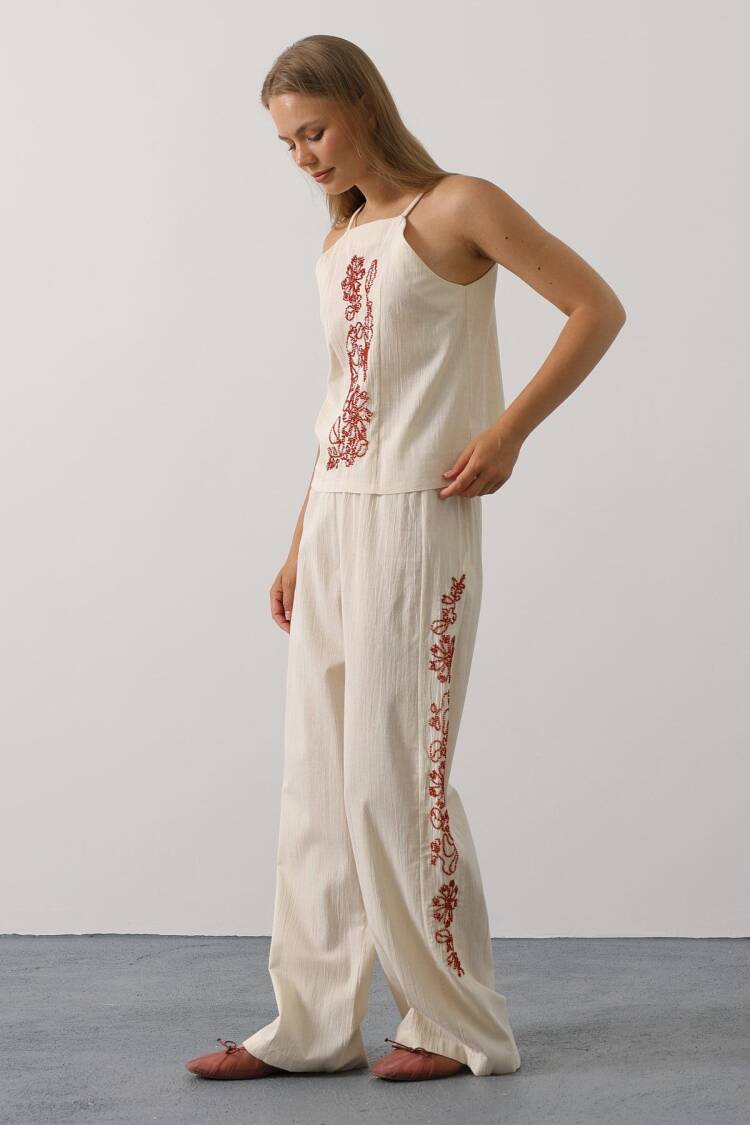 Beige Floral Palazzo Set For Casual Elegance