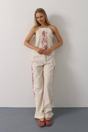 Beige Floral Palazzo Set For Casual Elegance - Brand: Reyon - Women's Clothing Wholesale - Globality Store