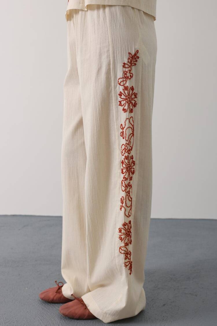 Beige Floral Palazzo Set For Casual Elegance