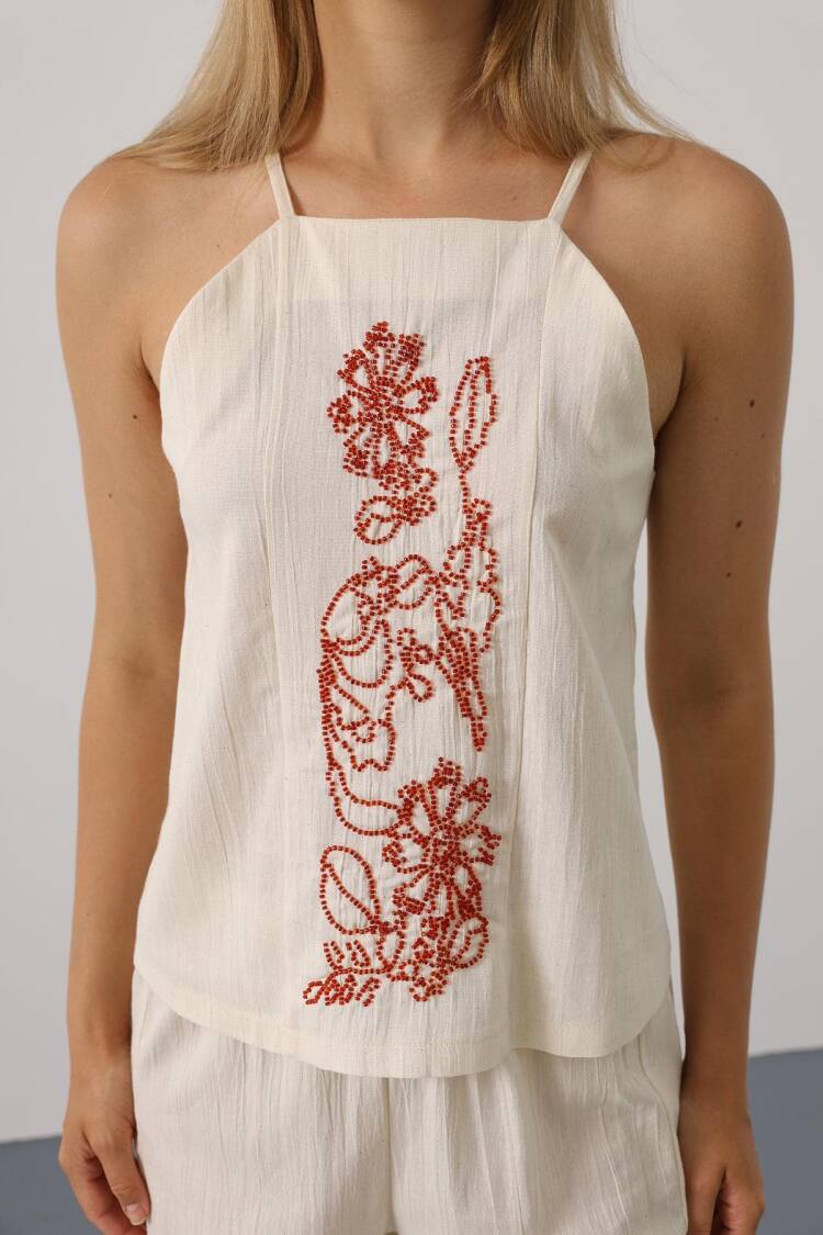 Beige Floral Palazzo Set For Casual Elegance