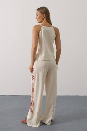 Beige Floral Palazzo Set For Casual Elegance - Brand: Reyon - Women's Clothing Wholesale - Globality Store