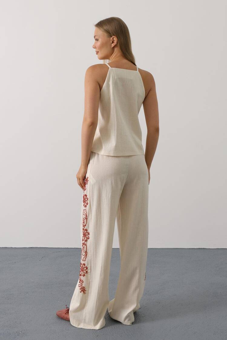Beige Floral Palazzo Set For Casual Elegance