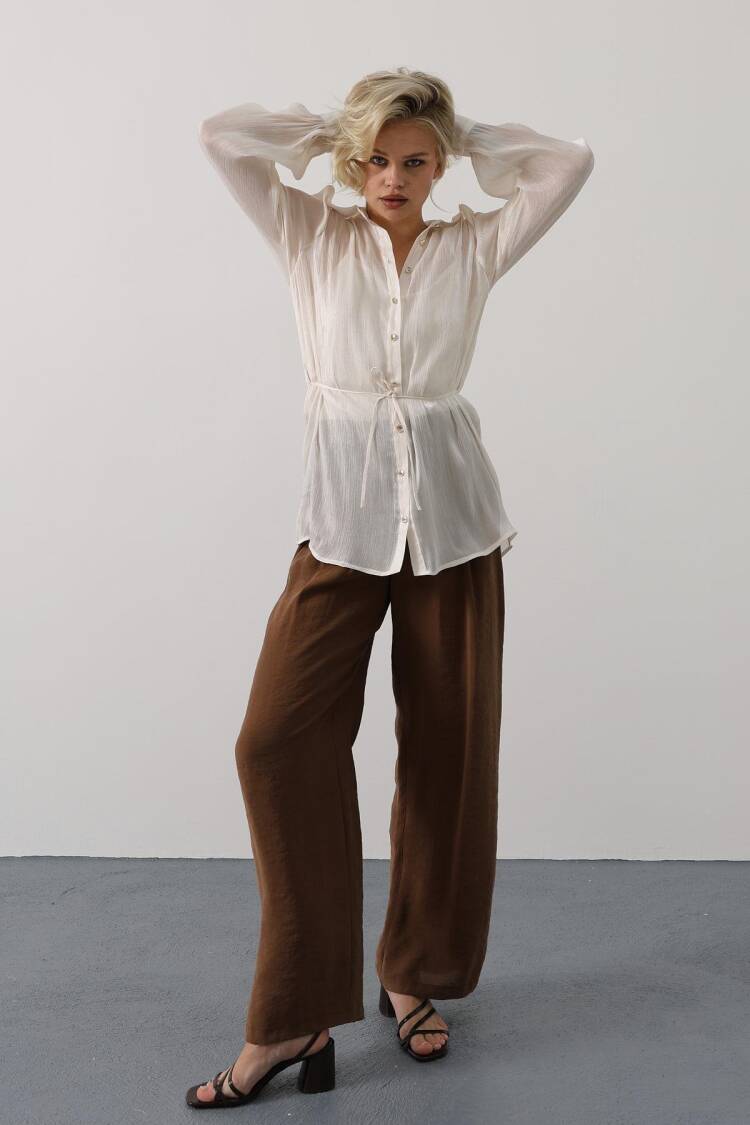 Elegant Beige Shirt With Shawl Collar