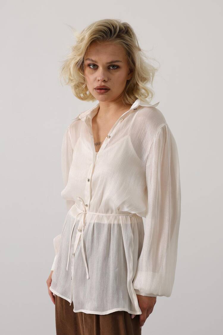 Elegant Beige Shirt With Shawl Collar