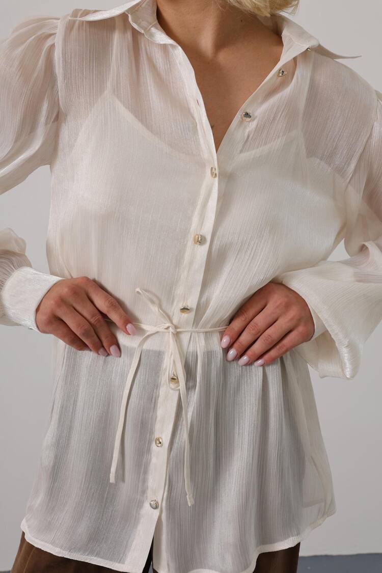 Elegant Beige Shirt With Shawl Collar
