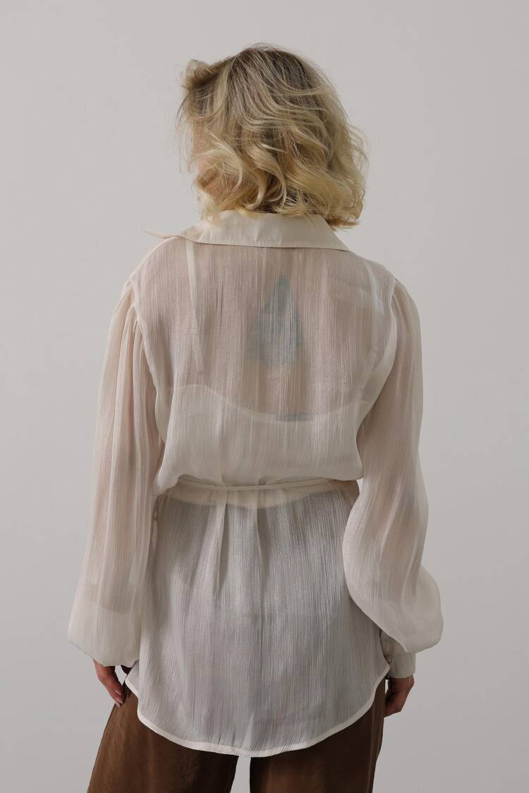 Elegant Beige Shirt With Shawl Collar