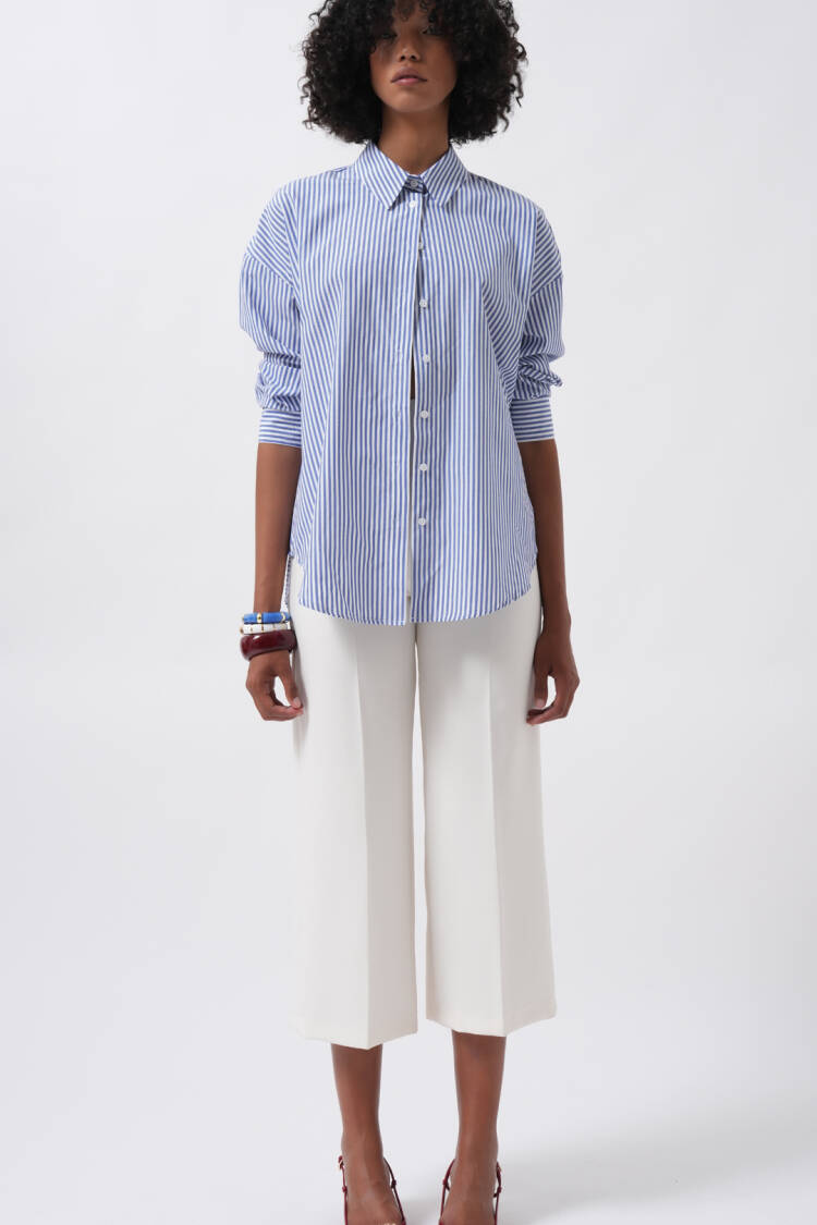 Striped Polo Neck Buttoned Shirt