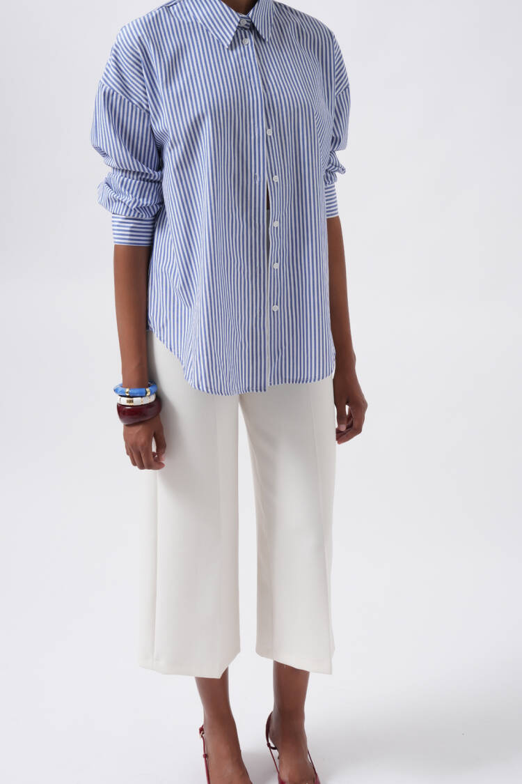 Striped Polo Neck Buttoned Shirt