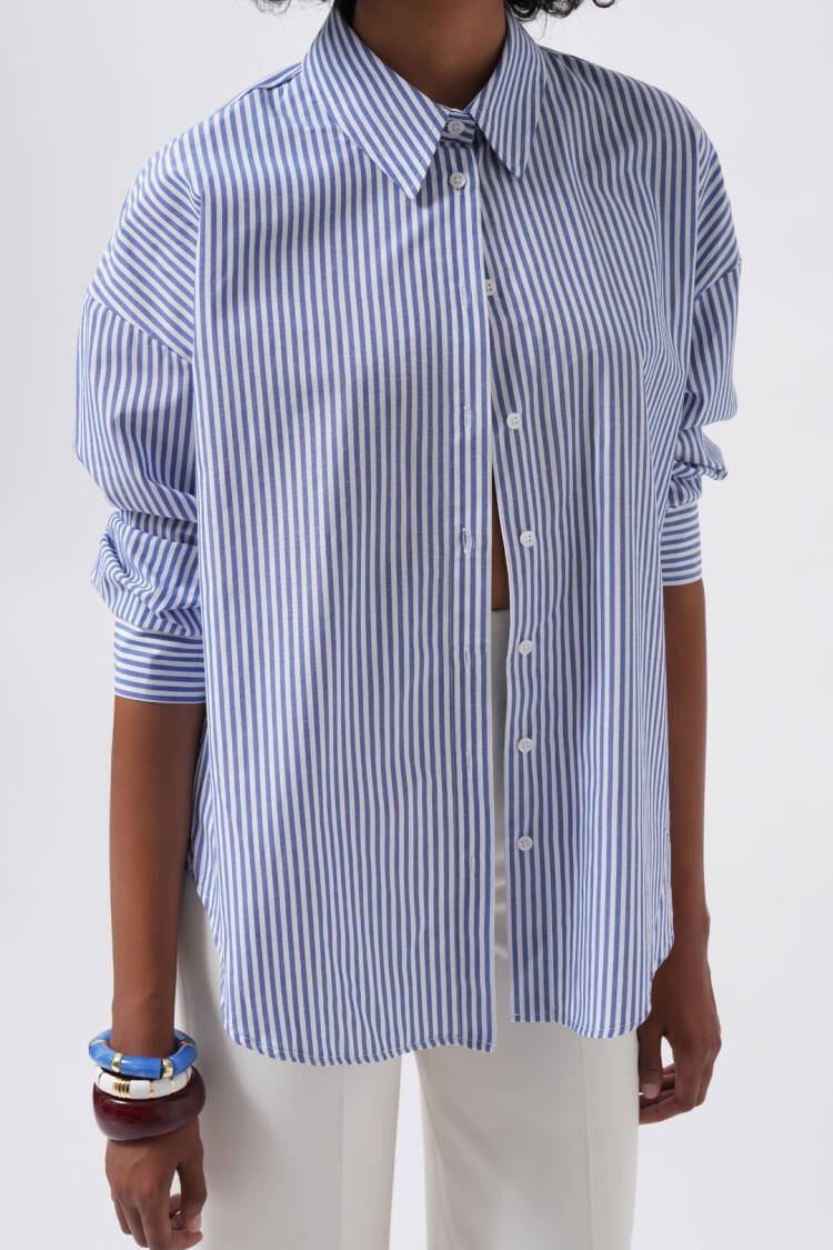 Striped Polo Neck Buttoned Shirt