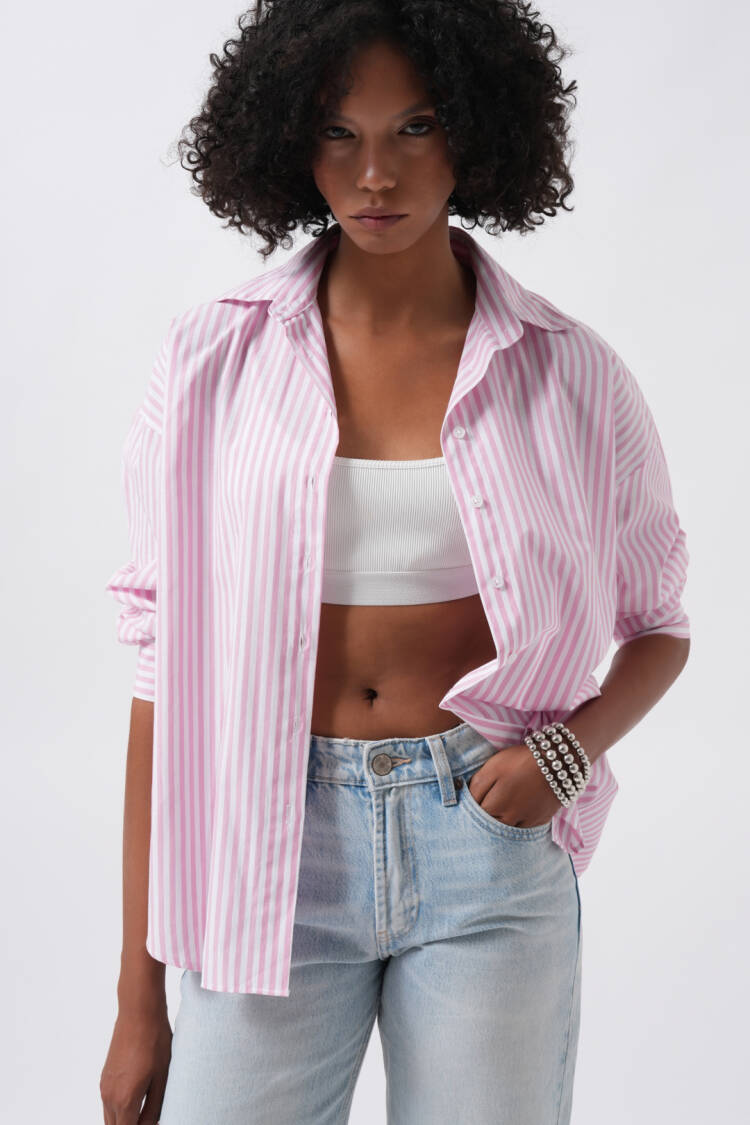 Striped Casual Oversized Shirt - Brand: Black Fashion - Women's Clothing Wholesale - Globality Store