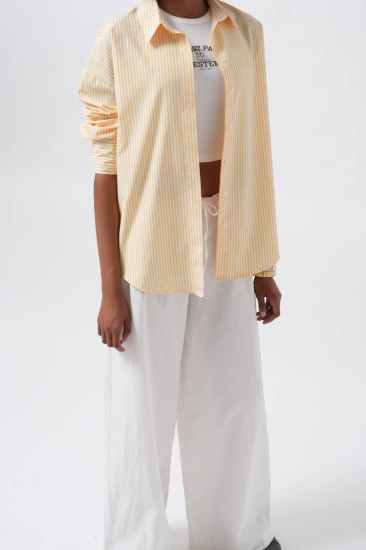 Striped Oversized Shirt With Shawl Collar
