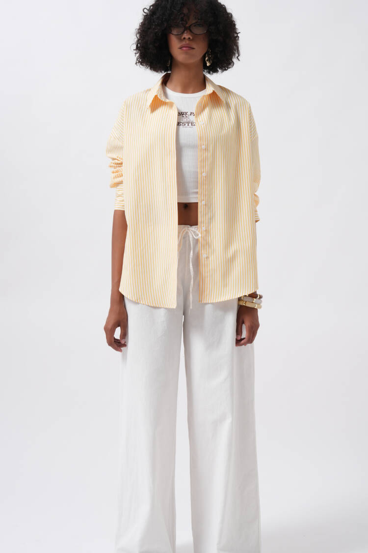 Striped Oversized Shirt With Shawl Collar