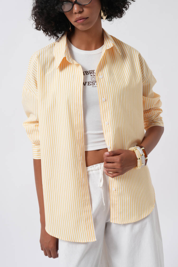 Striped Oversized Shirt With Shawl Collar - Brand: Black Fashion - Women's Clothing Wholesale - Globality Store