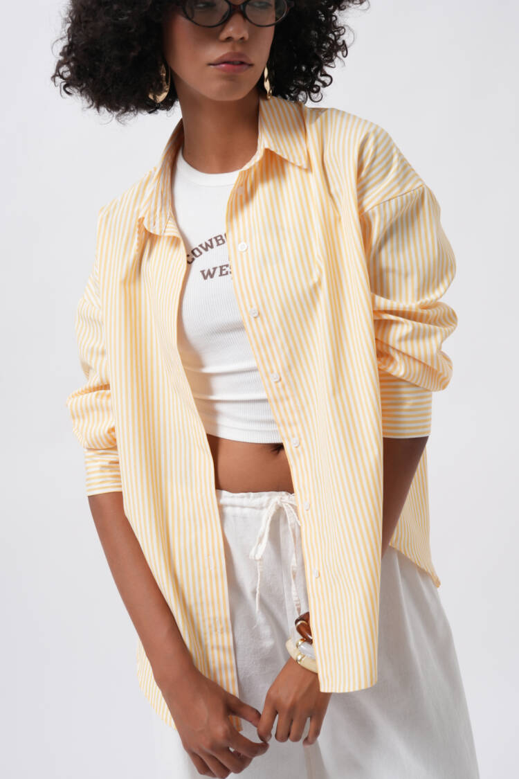 Striped Oversized Shirt With Shawl Collar