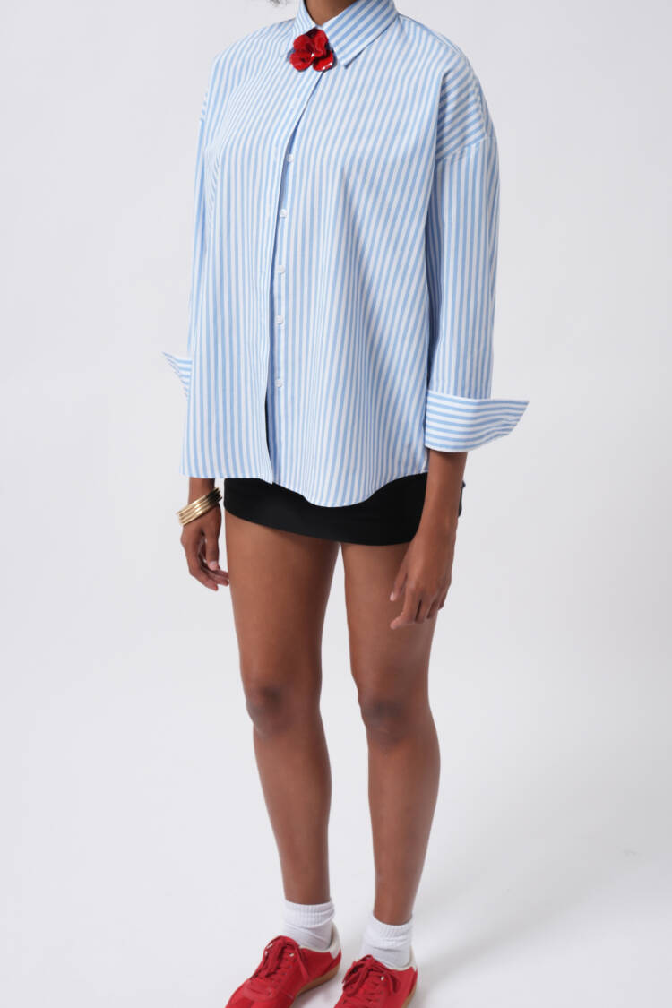 Striped Casual Oversized Shirt With Shawl Collar