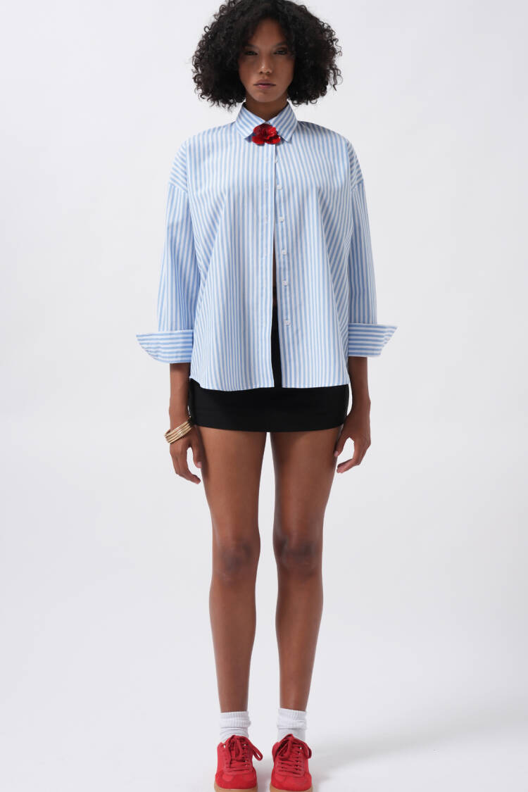 Striped Casual Oversized Shirt With Shawl Collar