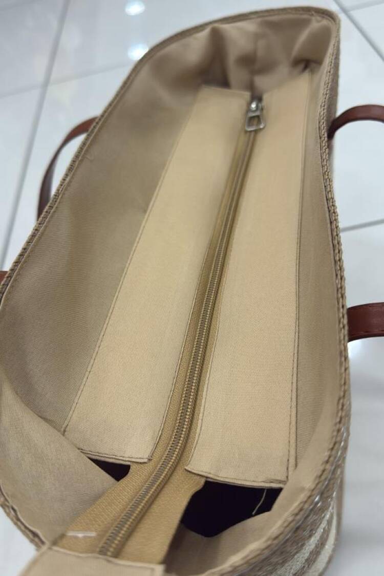 Striped Beige Straw Bag