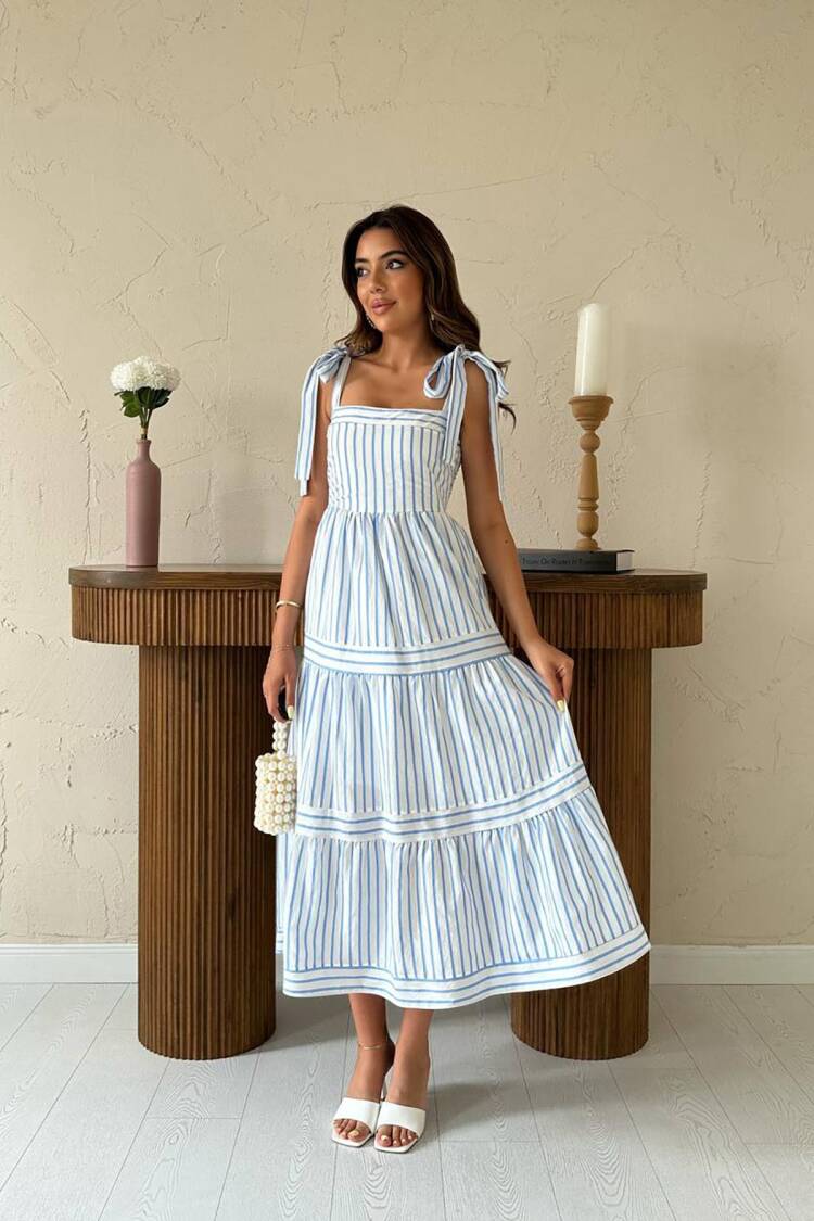 Fit And Flare Midi Dress With Square Neck - Brand: Elisa - Women's Clothing Wholesale - Globality Store