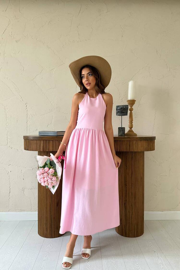Fit And Flare Maxi Dress With Halter Neck - Brand: Elisa - Women's Clothing Wholesale - Globality Store