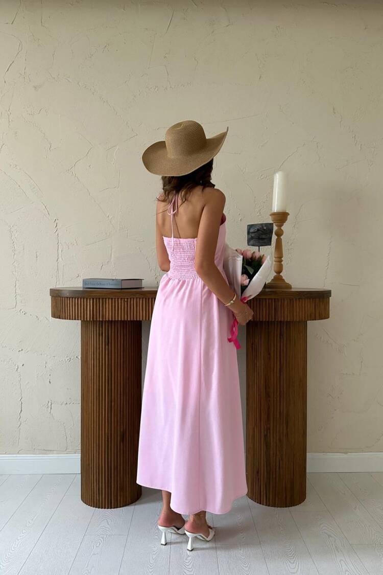 Fit And Flare Maxi Dress With Halter Neck