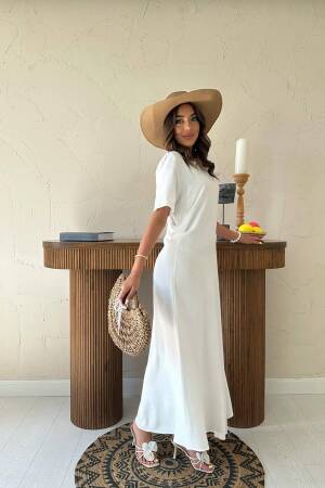 White Maxi Shift Dress With Short Sleeves - Brand: Elisa - Women's Clothing Wholesale - Globality Store