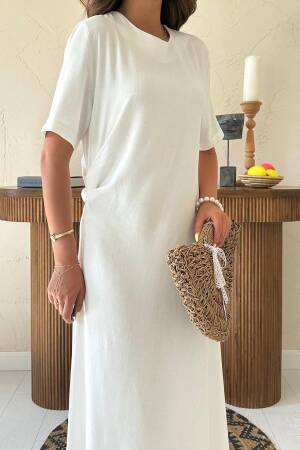 White Maxi Shift Dress With Short Sleeves - Brand: Elisa - Women's Clothing Wholesale - Globality Store