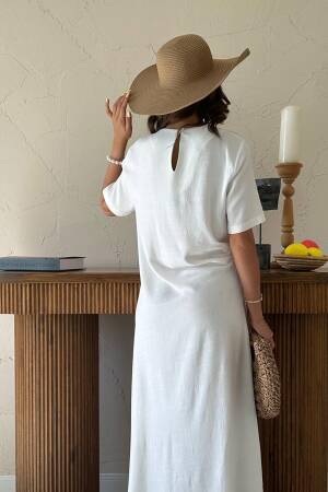 White Maxi Shift Dress With Short Sleeves - Brand: Elisa - Women's Clothing Wholesale - Globality Store
