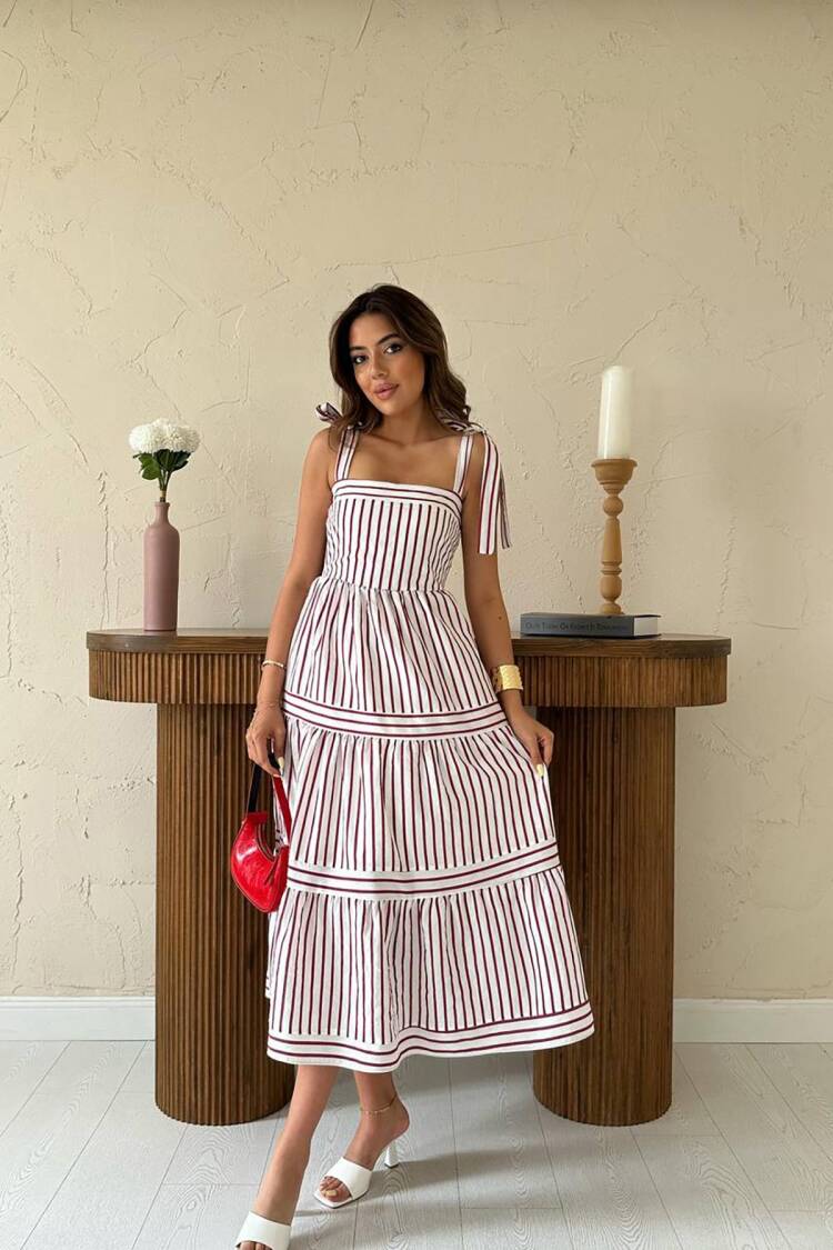 White Striped Sleeveless Slip Dress - Brand: Elisa - Women's Clothing Wholesale - Globality Store