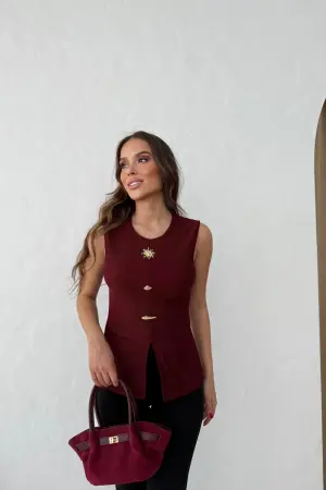 Claret Red Crop Top - Brand: Ezgi Nisantasi - Women's Clothing Wholesale - Globality Store