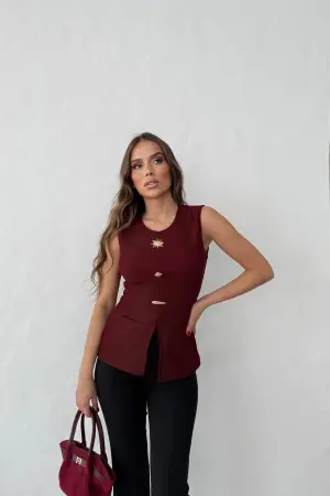 Claret Red Crop Top - Brand: Ezgi Nisantasi - Women's Clothing Wholesale - Globality Store