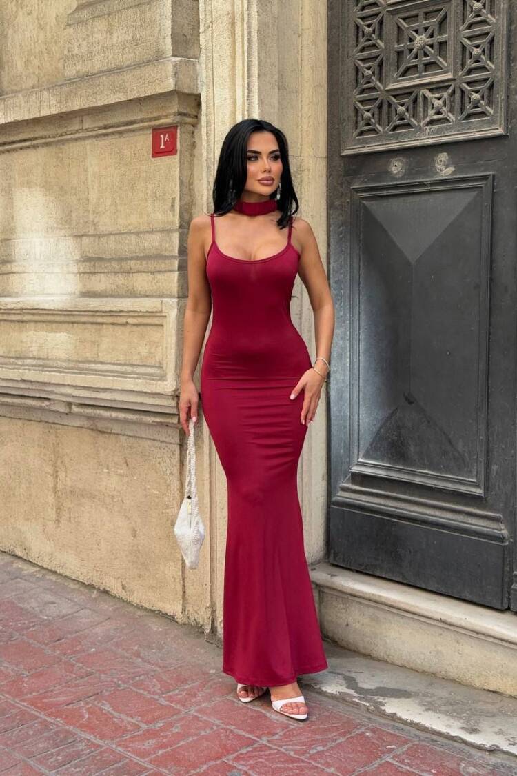 ClaretBodycon Dress With Scoop Neck - Brand: My Jest Fashion - Women's Clothing Wholesale - Globality Store