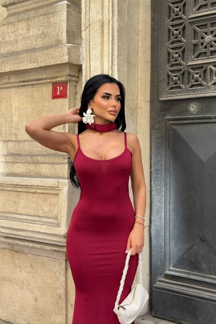 ClaretBodycon Dress With Scoop Neck