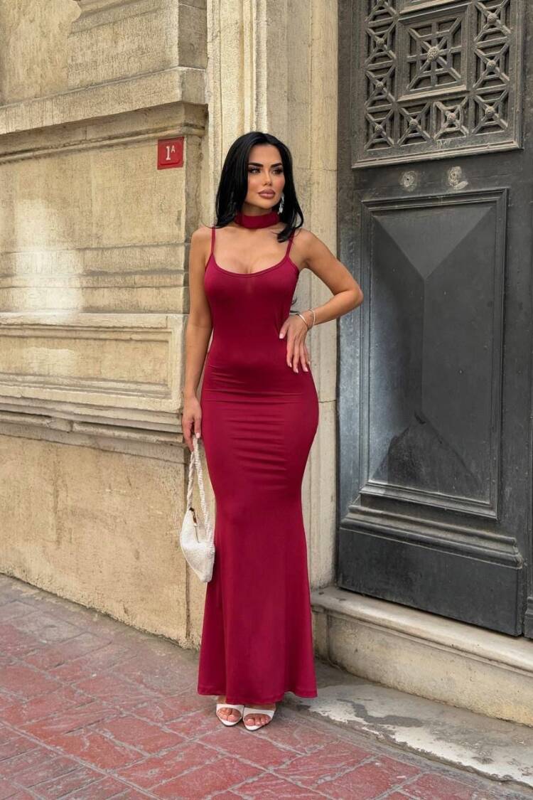 ClaretBodycon Dress With Scoop Neck