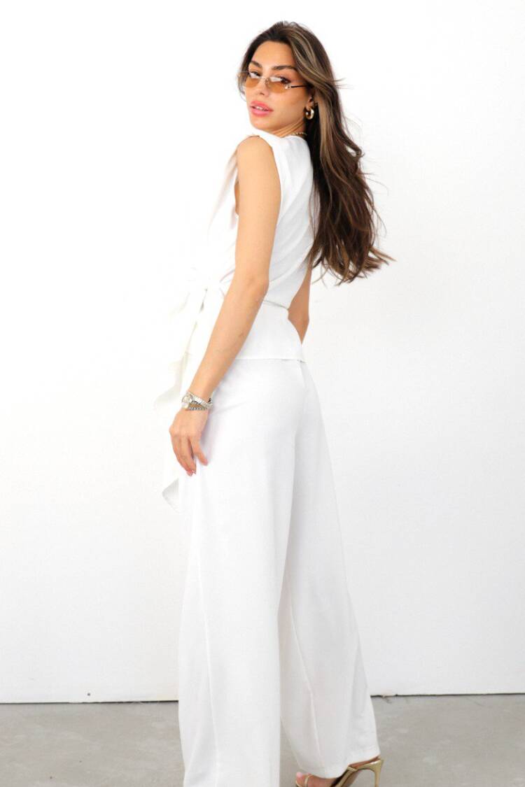 White Elegant Fitted Long Vest With Tie Closure