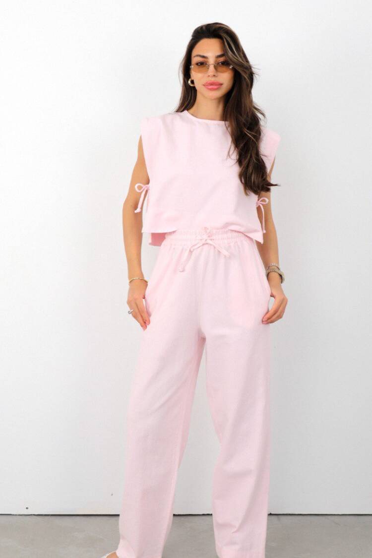 Pink Casual Sleeveless Blouse With Cap Sleeves