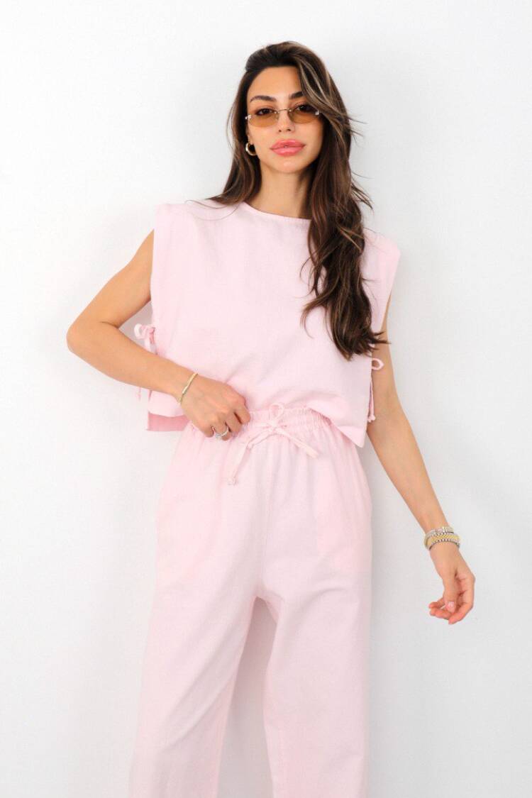 Pink Casual Sleeveless Blouse With Cap Sleeves