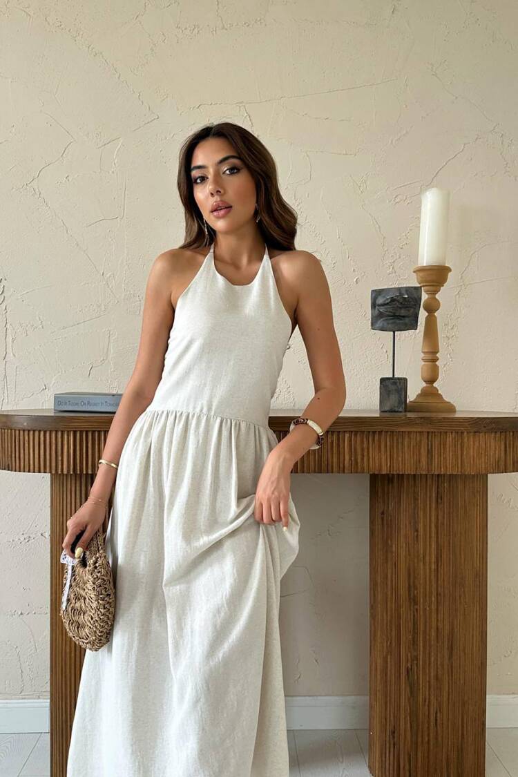 Sleeveless Halter Neck Maxi Blazer Dress