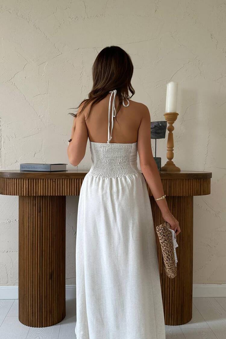 Sleeveless Halter Neck Maxi Blazer Dress