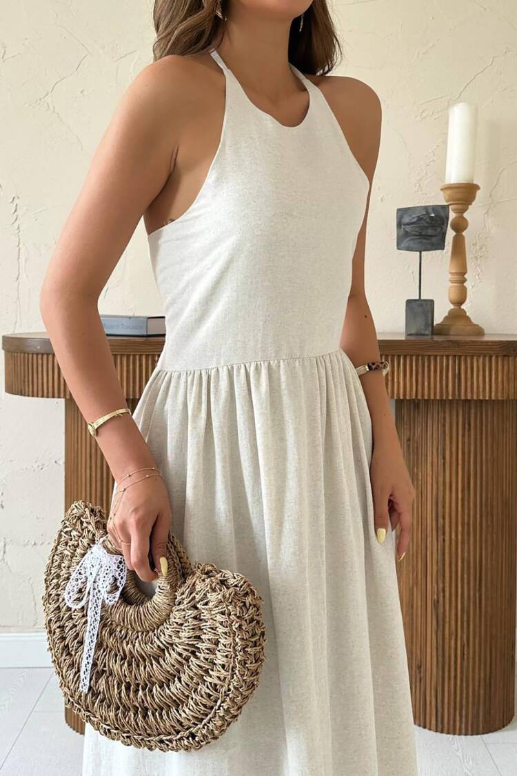 Sleeveless Halter Neck Maxi Blazer Dress