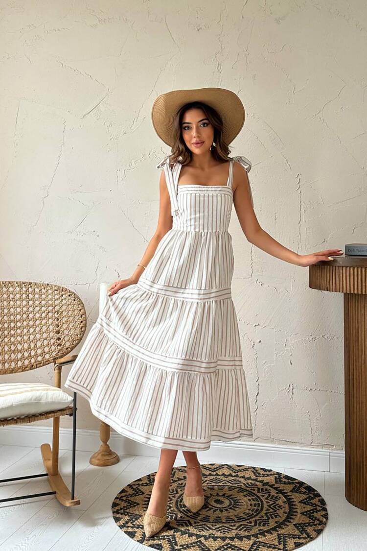 A-Line Striped Sleeveless Dress - Brand: Elisa - Women's Clothing Wholesale - Globality Store