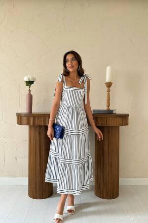 White A-Line Dress With Striped Pattern For Spring & Summer - Brand: Elisa - Women's Clothing Wholesale - Globality Store