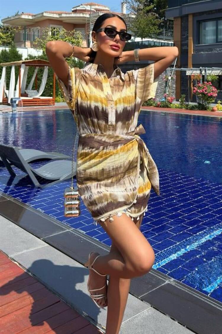 Beige Tie Dye Wrap Mini Skirt Set