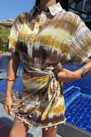 Beige Tie Dye Wrap Mini Skirt Set - Brand: Sobe Istanbul - Women's Clothing Wholesale - Globality Store