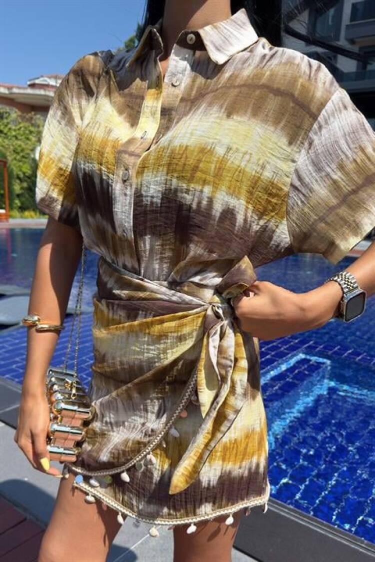 Beige Tie Dye Wrap Mini Skirt Set